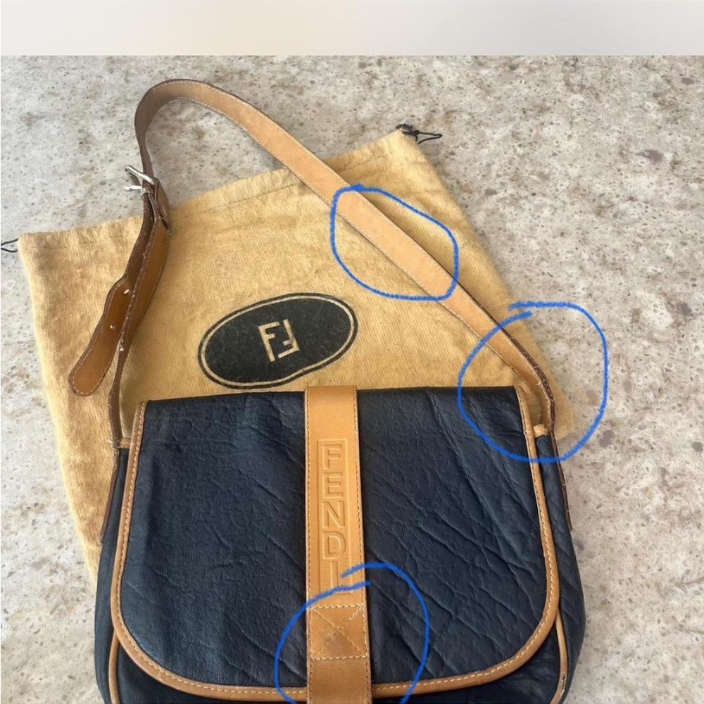 Vintage authentic Fendi blue and Tan baguette Bag circa 1980’s in good - Picture 10 of 10